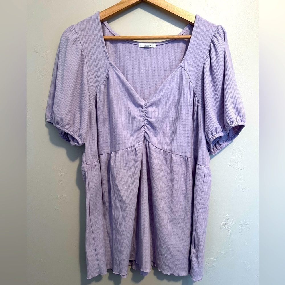 Lavender Puff Sleeve Babydoll Blouse - Picture 1 of 8